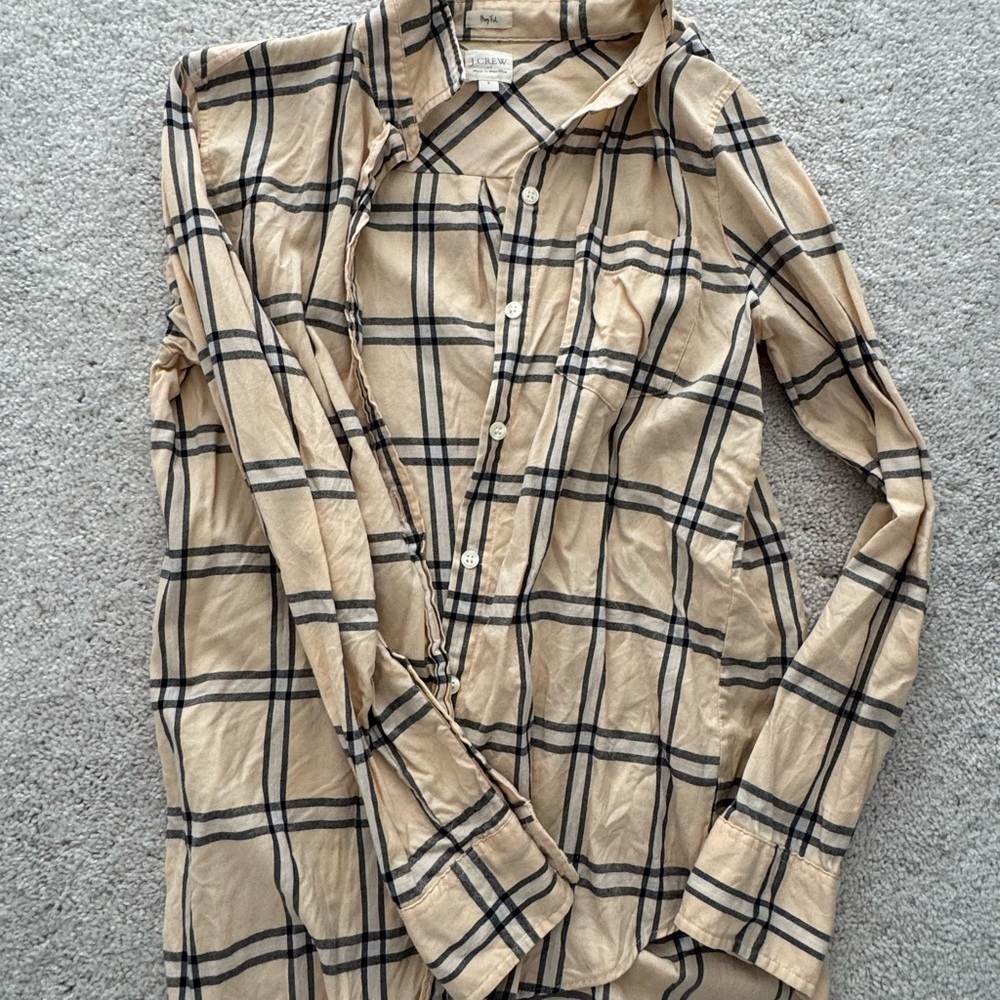 J. Crew Beige and Black Checkered Men's Shirt